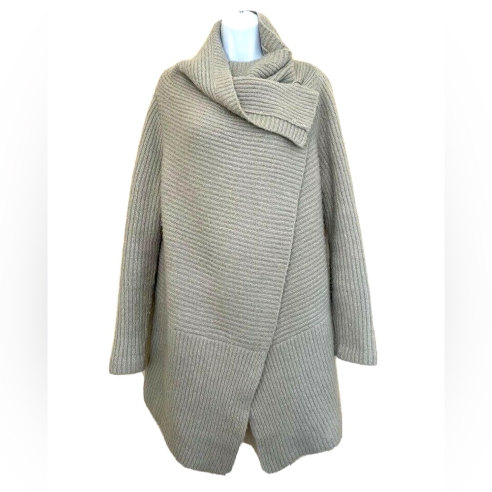 Saks Fifth Ave Cowl Neck Cocoon Ribbed Knit Wrapped Cardigan